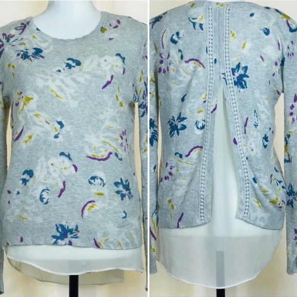 Lucky Brand Sweaters - LUCKY BRAND Floral Sweater Split Back Gray Sz S
